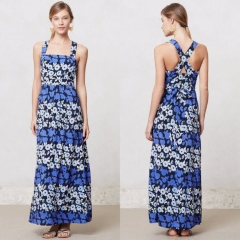 Anthropologie Maeve Anakena Floral Maxi Dress in Blue 8